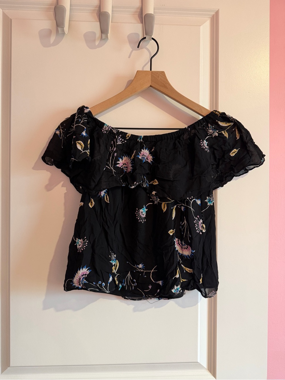 Rebecca Minkoff Black Floral Off-the-Shoulder Camisole